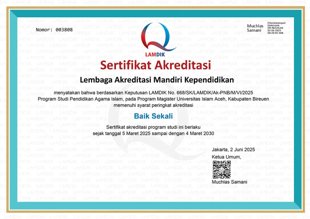 Sertifikat Akreditasi S2 PAI Baik Sekali